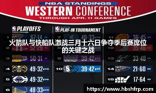 火箭队与快船队激战三月十六日争夺季后赛席位的关键之战